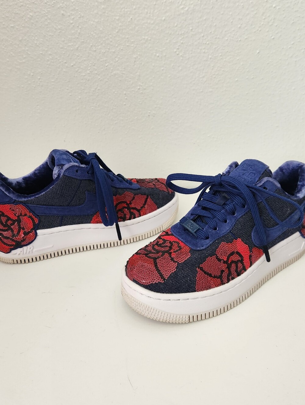 Nike Air Force 1 Floral Sequin Binary Blue Size Womens 7